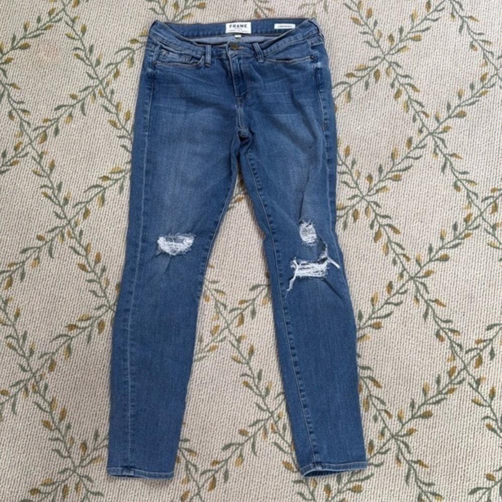 Frame Denim Jeans Le Skinny de Jeanne Distressed Destroyed Womens Size 28